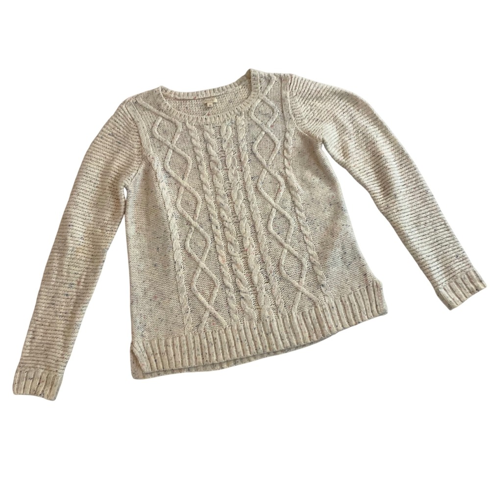 Sonoma Life + Style Womens Cream Cable Knit Crewneck Sweater L Large